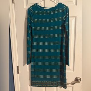 Michael Kors Teal and Gold Long Sleeve Dress